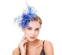 YTBHSHXZ， Cappello di piume, copricapo in rete, fascia for capelli con nastri floreali, for cocktail, tè, feste, matrimonio, chiesa(Blue)