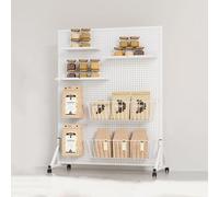 YTBHSHXZ, Carrello portaoggetti for alimenti da pavimento for supermercato/drogheria/dispensa/minimarket con ganci e ruote, organizer for scaffalature con pannelli forati(100cm/39.4in long)