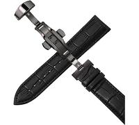 YTBHSHXZ Cinturino di ricambio for orologio da uomo e donna in vera pelle, con fibbia deployante automatica, 12-24 mm(Black Black)