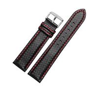 YTBHSHXZ Cinturino for orologio da uomo in fibra di carbonio Leat 18 mm a 24 con cuciture rosse e chiusura fodera in pelle(Red Pin Clasp)