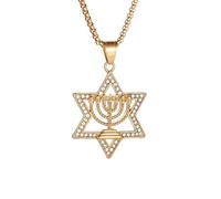 YTBHSHXZ collana, Collana con Stella di David e Menorah, in acciaio al titanio, religiosa ebraica, placcata in oro, delicata(Gold)