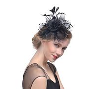 YTBHSHXZ， Copricapo da sposa, chiesa, fiori, donne, nastri in rete, piume, fascia for capelli, cocktail, tè, festa(White)