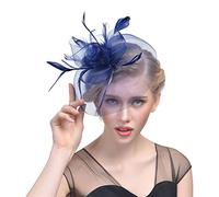 YTBHSHXZ， Copricapo da sposa, da chiesa, con piume, da donna, con fiori, in rete e nastri, for cocktail, tè e feste.(Navy)
