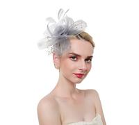 YTBHSHXZ， Copricapo da sposa, da donna, con fiori, nastri in rete e piume, for cocktail e feste in chiesa(White)