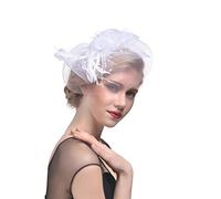 YTBHSHXZ， Copricapo da sposa in pizzo e piume, accessori for capelli da sposa, cappello da donna, copricapo da cocktail e da tè.(White)