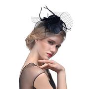 YTBHSHXZ， Copricapo in rete con fiori e nastri for matrimonio, for cocktail e tè, da donna(Black)