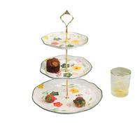 YTBHSHXZ， Espositore for dessert in ceramica a 3 livelli, tazza multiuso, manico in metallo, vassoio for pasticceria, tè pomeridiano, vassoio for torta