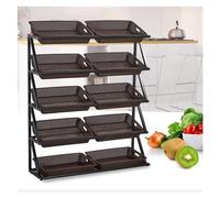 YTBHSHXZ, Espositore for frutta e verdura for snack da supermercato, scaffale for cestini da cucina al dettaglio da terra con 10 cestini marroni