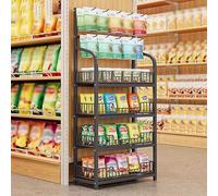 YTBHSHXZ, Espositore for vendita al dettaglio di snack a 4 strati e 5 strati con 10 ganci, cestello portaoggetti for dispensa e farmacia(Black,4 Tier 60x27x146cm)