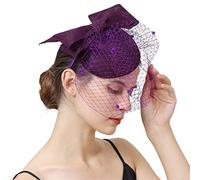 YTBHSHXZ， Fascinator, cappello da sposa, velo da donna, copricapo da festa, fermaglio for capelli, accessori for capelli da sposa(Dark purple)