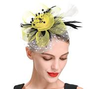 YTBHSHXZ, Fascinator da donna con fiori, nastri in rete e piume, cappello o copricapo con clip, for cocktail e feste.(S)