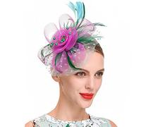 YTBHSHXZ, Fascinator da donna con fiori, nastri in rete e piume, cappello o copricapo con clip, for cocktail e feste.(M)
