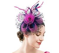 YTBHSHXZ, Fascinator da donna con fiori, nastri in rete e piume, cappello o copricapo con clip, for cocktail e feste.(O)