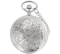 YTBHSHXZ orologio da tasca e catena, Grande orologio da tasca vintage al quarzo con ciondolo, collana con ciondolo, orologio da tasca da uomo, San Valentino(Silver)
