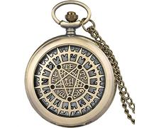 YTBHSHXZ orologio da tasca e catena, Pentagramma cavo soprannaturale orologio da tasca uomo donna retro collana con catena pendente