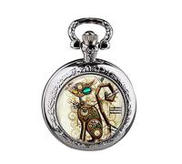 YTBHSHXZ Orologio da Tasca e Catena, Regalo Vintage con Pendente for Orologio da Tasca con Collana con Medaglione a Forma di Gatto Steampunk(Silver)