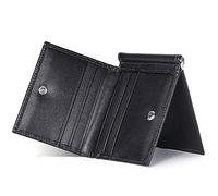 YTBHSHXZ Portafoglio da uomo con blocco retrò a tre ante, 1 finestra for documento d'identità, tasca portadocumenti, portafogli minimalisti(Black)
