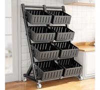 YTBHSHXZ, Scaffale for mercato con espositori for vendita al dettaglio a 4 livelli con 8 cestini, organizzatore for espositori for frutta e verdura for snack. Scaffale for cestini(Black)