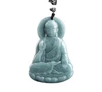 YTDJJWLS Amitabha - Collana con ciondolo a forma di Buddha in giada naturale, con smeraldo blu, accessorio per gioielli, amuleto, pietra, senza pietra preziosa