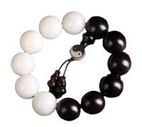 YTDJJWLS Braccialetti da 12 mm in legno di sandalo nero e bianco, perline tai chi, perline rotonde, legno, senza pietre preziose