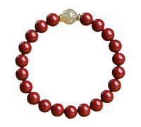 YTDJJWLS Braccialetto in cinabro naturale da 6 mm con fiore di loto di giada, creatività, rosso, pietra, senza pietre preziose
