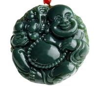 YTDJJWLS Ciondolo portafortuna in giada verde scuro naturale, amuleto cinese intagliato a forma di Buddha, pietra di conchiglia, nessuna pietra preziosa