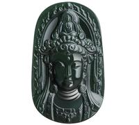 YTDJJWLS Collana con ciondolo a forma di testa di Guanyin in giada naturale ciano, accessorio per gioielli, amuleto, pietra, nessuna pietra preziosa