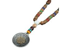 YTDJJWLS Mala buddista perline in legno tibetano a sei caratteri mantra preghiera ciondolo a forma di ruota di preghiera Boemia, gioielli in legno di pietra, senza pietre preziose