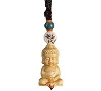 YTDJJWLS Portachiavi buddista in legno di bosso intagliato a mano con ciondolo a forma di Buddha Tathagata, giallo