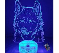 YTDZLTD Creativo 3D Lupo Luce Notturna 16 Colori Mutevoli Telecomando USB Potere Toccare Cambiare Illusione Ottica Lampada Arredamento Lampada LED Lampada da Tavolo Bambini Brithday Natale Regalo