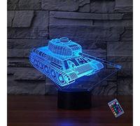 YTDZLTD Illusione Ottica 3D Carro Armato Luce Notturna 16 Colori Mutevoli Telecomando USB Potere Toccare Cambiare Arredamento Lampada LED Lampada da Tavolo Bambini Brithday Natale Regalo