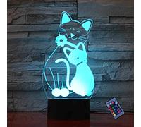 YTDZLTD Illusione Ottica 3D Lampada Gatto Luce Notturna 16 Colori Mutevoli Telecomando USB Potere Toccare Cambiare LED Lampada da Tavolo Bambini Compleanno Natale Regalo