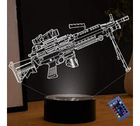 YTDZLTD Illusione Ottica 3D Mitragliatrice Lampada Luce Notturna 16 Colori Mutevoli Telecomando USB Potere Toccare Cambiare LED Lampada da Tavolo Bambini Compleanno Natale Regalo