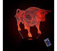 YTDZLTD Illusione Ottica 3D Mucca Toro Luce Notturna 16 Colori Mutevoli Telecomando USB Potere Toccare Cambiare Arredamento Lampada LED Lampada da Tavolo Bambini Brithday Natale Regalo
