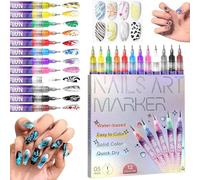 YTDZR 12 Penne Colorate for Nail Art, pennarelli Fai da Te for Nail Art, Penne for Smalto 3D, Nail Art a Secco, for Disegno Artistico, Pittura, Punti, Strumenti for Manicure, Nail Design