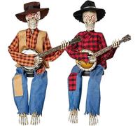 YTDZR Scheletri di Banjo duellanti di Halloween, scheletri di Banjo duellanti Animati 2 Pezzi, scheletri Musicali di Halloween, Musicisti Country, scheletri, Chitarra, Teschio, Decorazione.(A+B)