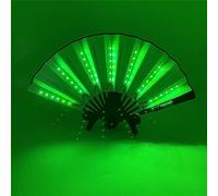 YTFSKFUI Ventaglio pieghevole a LED da 20,3 cm, in bambù e tessuto di nylon, per festival, arcobaleno, luci da discoteca per feste, danza, festival, bar, mascherate, verde