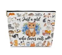 Ythuil Borsa regalo per gli amanti dei gatti, per amanti degli animali, mamma, sorella, donna, carina, regalo di compleanno per figlia, borsa per cosmetici da viaggio con cerniera e scritta "Just a