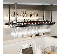 YTLEMON Portabottiglie da Soffitto, Bicchiere Portabottiglie da Vino Soffitto in Metallo, Mensola Sospensione Regolabile, Porta Calici da Parete per Sala da Pranzo/Home Bar/Cucina (Bk, 120 * 30)