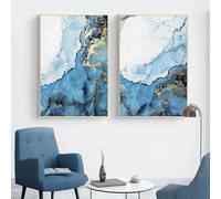 ytonghao Moderna stampa astratta di onde blu e oro su tela, poster, quadri moderni di lusso per la decorazione del soggiorno, 40x50 cm, 2 pezzi senza cornice