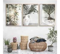 ytonghao Poster su tela verde oliva Pittura Foglia Albero Stampe d'arte da parete Italia Architettura antica Puglia Poster Immagine Decorazione della stanza 50x70 cm-3 pezzi senza cornice