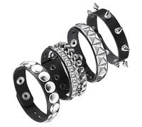 YTPAFK Giantree - Braccialetti in pelle punk rock, 4 pezzi, con borchie, in pelle, unisex, stile anni '80, regolabili, per feste di Halloween