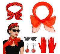 YTPAFK Grease - Set di 5 accessori da donna anni '50, con occhiali da sole Cat Eye, fascia per capelli, sciarpa, orecchini, guanti per feste a tema anni '50, servizi fotografici retrò, luppolo