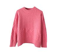 YTR6RTW Maglione corto a punto grosso maglione maglione da donna spesso allentato maglione per le donne, rosa, Taglia unica