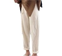 YTR6TW Pantaloni da jogging da donna, casual, lavorati a maglia, invernali, caldi, a vita alta, spessi, lunghezza alla caviglia, pantaloni da jogging coreani, Beige, M
