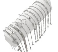 YTtkku 13 cavigliere regolabili con cristalli a forma di farfalla, in lega d'argento, per donne alla moda, abbigliamento casual, cavigliere in lega di cristalli, Misura unica, come descritto