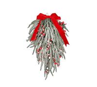 YTtkku 2 festoni realistici di abete con bacche rosse e campane dorate per decorazione natalizia da porta e camino, ghirlanda di pino realistico a goccia con bacche rosse