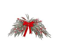 YTtkku 2 festoni realistici di abete con bacche rosse e campane dorate per decorazione natalizia da porta e camino, ghirlanda di pino realistico a goccia con bacche rosse