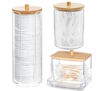YTUGIL Confezione da 3 contenitori per tamponi di cotone, contenitore per batuffoli di cotone, contenitore per dispenser da bagno, Con coperchio in bambù, risparmiante spazio e protetto dalla polvere