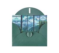 YTUOPWE Cartolina vuota verde scuro per le vacanze con motivo a quadri e blocco note bianco perla La vista dalla finestra Immagine